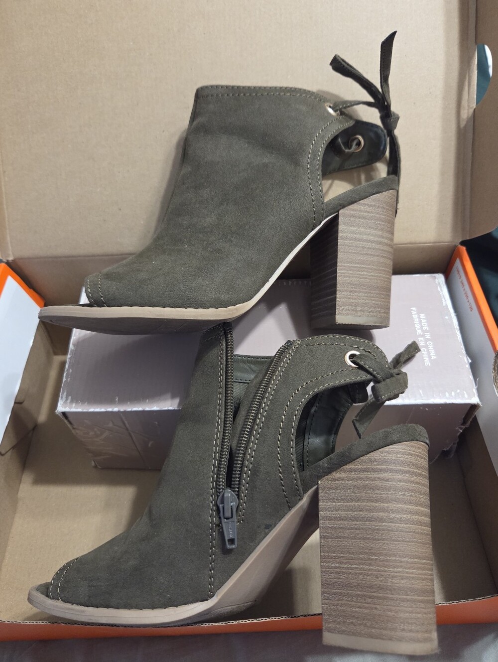 LC Lauren Conrad Olive Suede Peep-Toe Block Heel Sandals